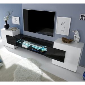 Nevaeh High Gloss TV Stand 2 Doors In White And Black With LED