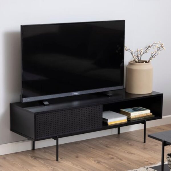 Avila Wooden TV Stand With 1 Sliding Door In Ash Black