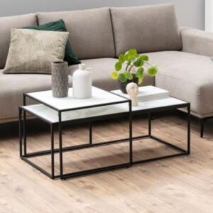 Bemid Frosted Glass Nesting Coffee Table In White Marble Effect