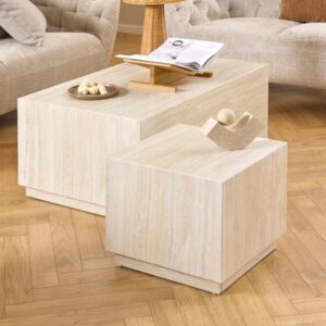 Delft Wooden Nesting Coffee Tables In Travertine