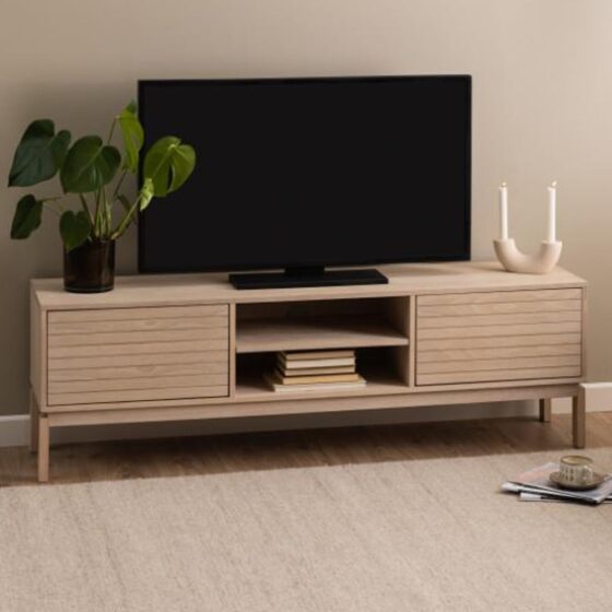 Labasa Wooden TV Stand With 2 Doors In White Oak