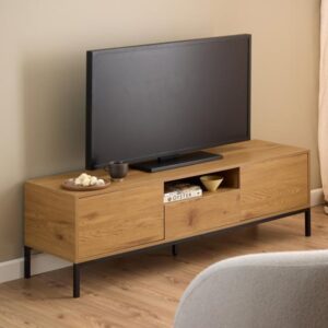Salvo Wooden TV Stand With 2 Doors 1 Drawer In Matt Wild Oak
