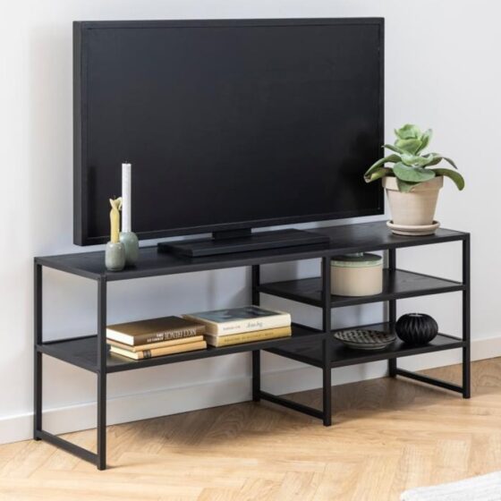 Salvo Wooden TV Stand With 3 Shelves In Ash Black