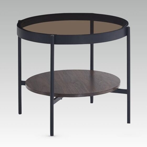 Sarnia Smoked Glass Round Coffee Table In Walnut