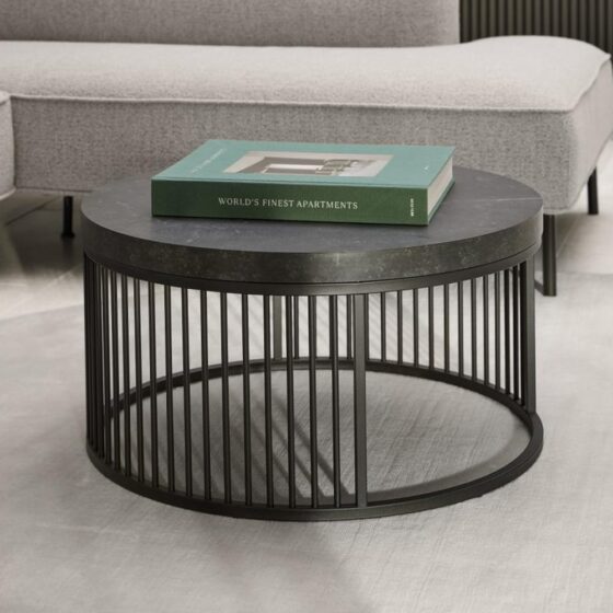 Surf Wooden Coffee Table With Metal Frame In Matt Black Izmir