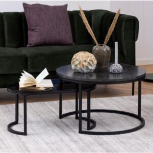 Suva Wooden And Glass Nesting Coffee Tables In Black Izmir