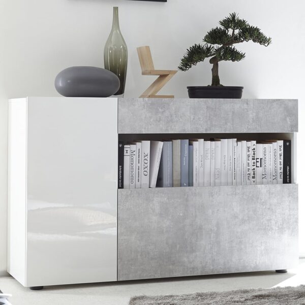 Iris White High Gloss Sideboard With 1 Drawer In Cement