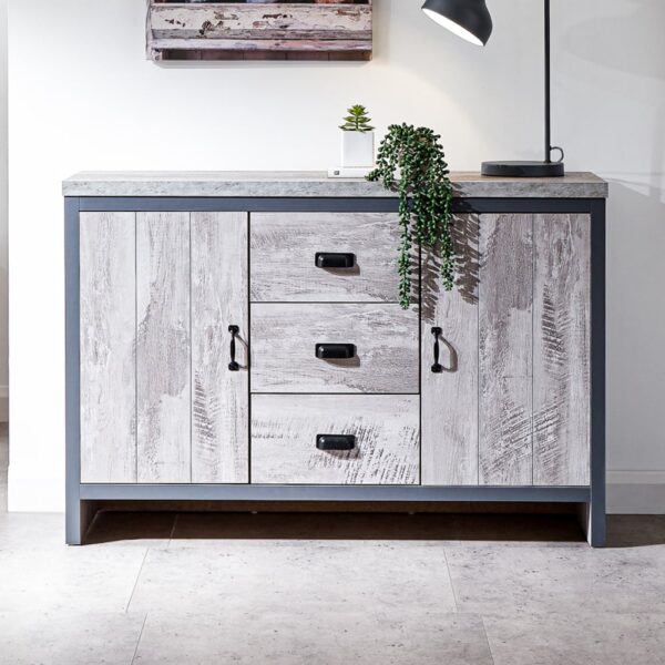 Balcombe Wooden Sideboard With 2 Doors 3 Drawers In Grey