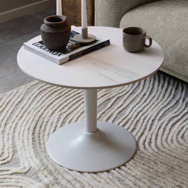 Macon Ceramic Round Coffee Table In White Unico