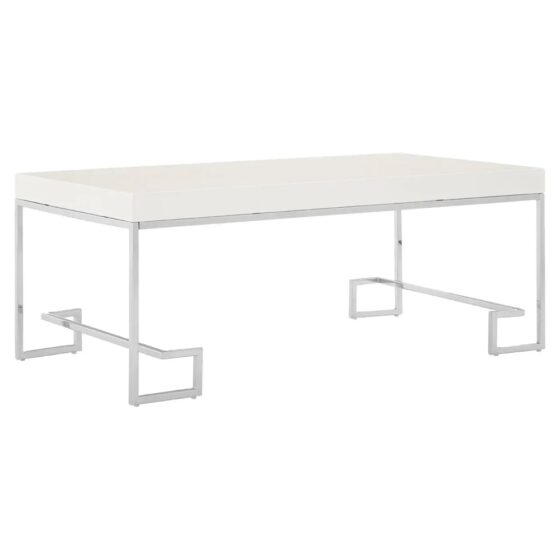 Allston White High Gloss Coffee Table With Chrome Frame