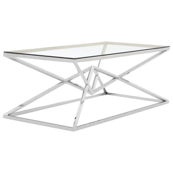 Allston Glass Coffee Table With Corseted Silver Frame