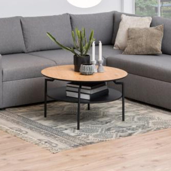 Gatineau Wooden Round Coffee Table In Wild Oak And Black