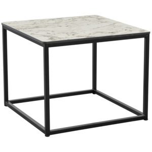 Extro Wooden Square Coffee Table In White Carrara Marble
