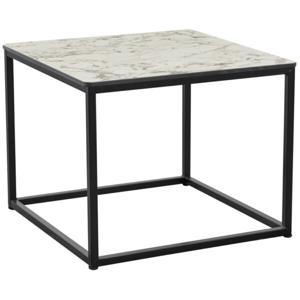 Extro Wooden Square Coffee Table In White Carrara Marble