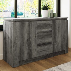 Caister Wooden Sideboard With 2 Doors 3 Drawers – Charcoal Grey