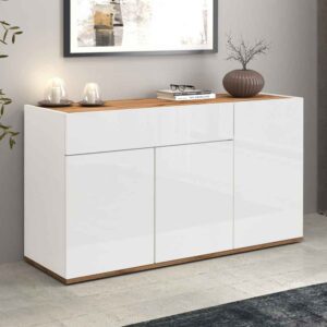 Girard High Gloss Sideboard With 3 Doors 1 Drawer In White And Wotan Oak