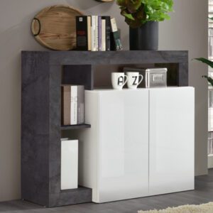 Hanmer White High Gloss Sideboard With 2 Doors In Oxide