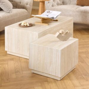 Delft Wooden Nesting Coffee Tables In Travertine