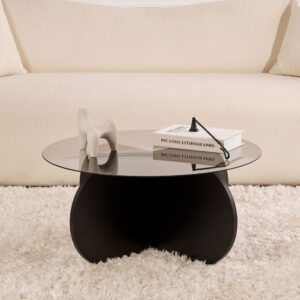 Aerio Fume Tempered Glass Coffee Table with Black Wooden Base