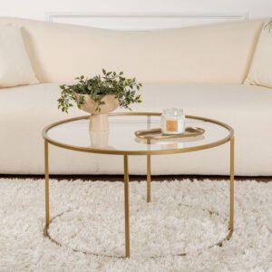 Aureo Clear Tempered Glass Coffee Table with Gold Metal Frame