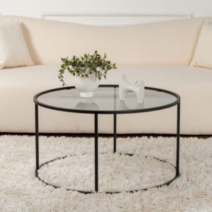 Aureo Grey Tempered Glass Coffee Table with Black Metal Frame