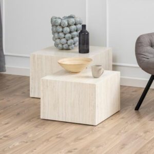 Delft Wooden Square Nesting Coffee Tables In Travertine