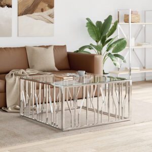 Kacy Clear Glass Coffee Table Square With Silver Frame