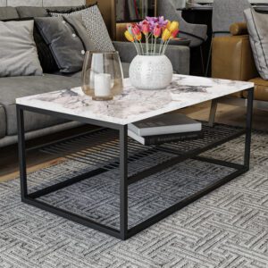 Solvani Wooden Coffee Table With Black Metal Frame In White